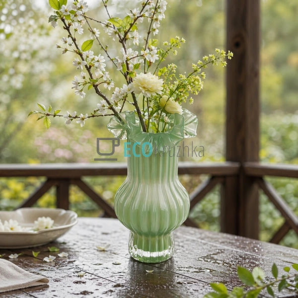 Скляна ваза зелена 13.5х26 см (992-455)