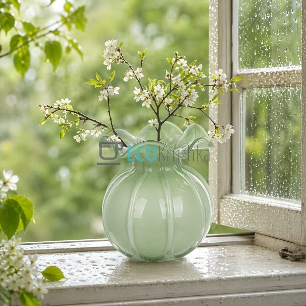 Скляна ваза зелена 17×19.5 см (992-511)