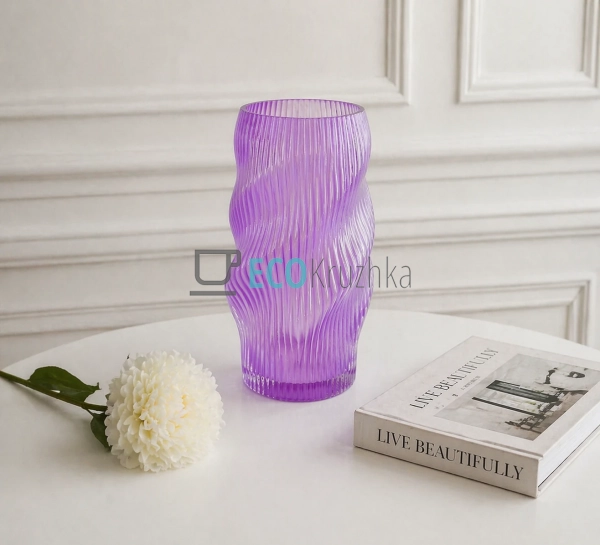 Ваза скляна бузкова 15х25 см (992-474)