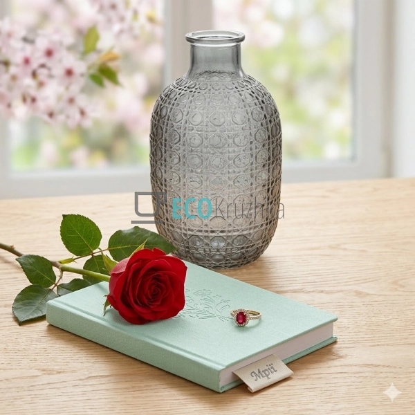 Скляна ваза Пляшка сіра 11х20.5 см (992-485)