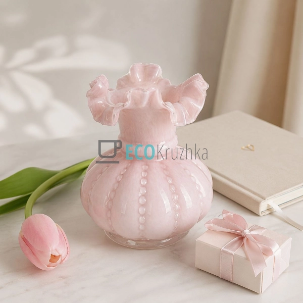 Скляна ваза пастельно-лілова 15х20 см (992-483)