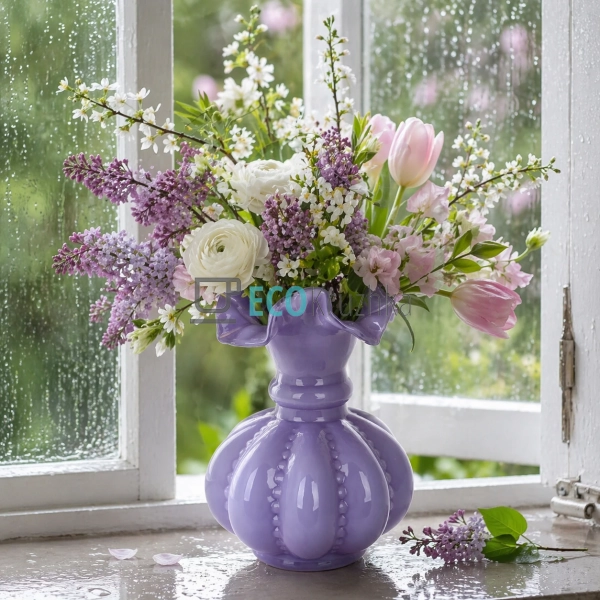 Скляна ваза лавандова 15х20 см (992-487)