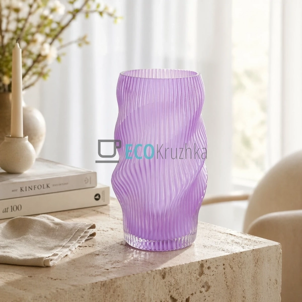 Скляна ваза бузкова 15х25 см (992-475)