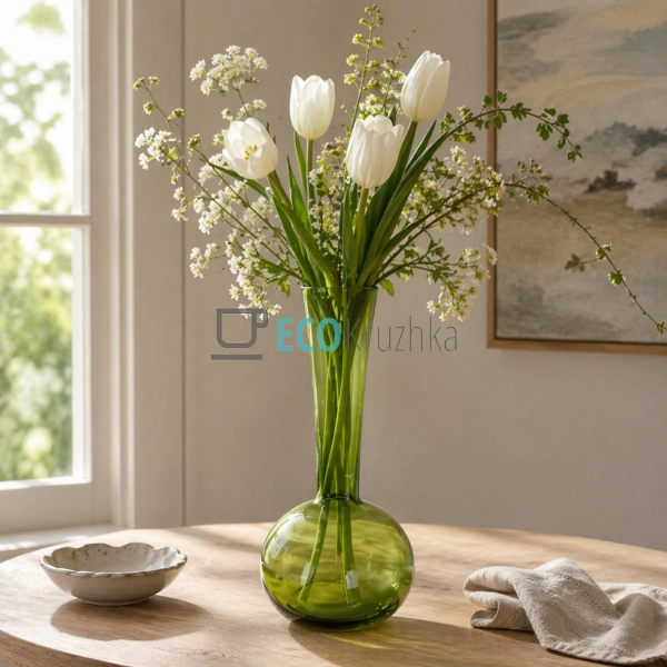 Скляна ваза зелена 15х36 см (992-479)