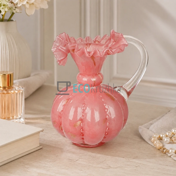 Скляна ваза ручної роботи з ручкою Roselle 15×21 см — пи ...