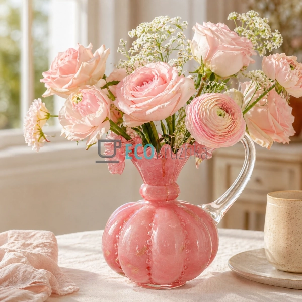 Скляна ваза ручної роботи з ручкою Roselle 15×21 см — пи ...