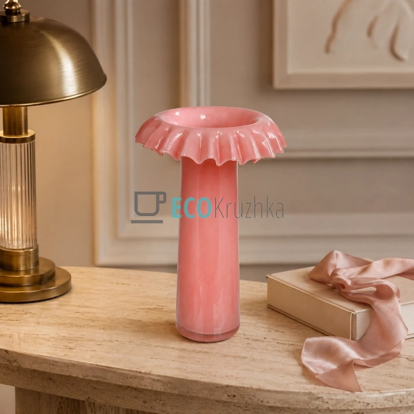 Скляна ваза Rosetta ручної роботи 24х37 см рожева (992-4 ...