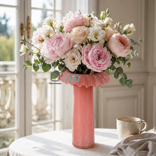 Скляна ваза Rosetta ручної роботи 24х37 см рожева (992-4 ...