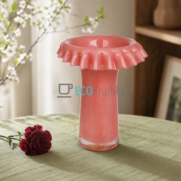 Скляна ваза Rosetta ручної роботи 23х28 см рожева (992-4 ...