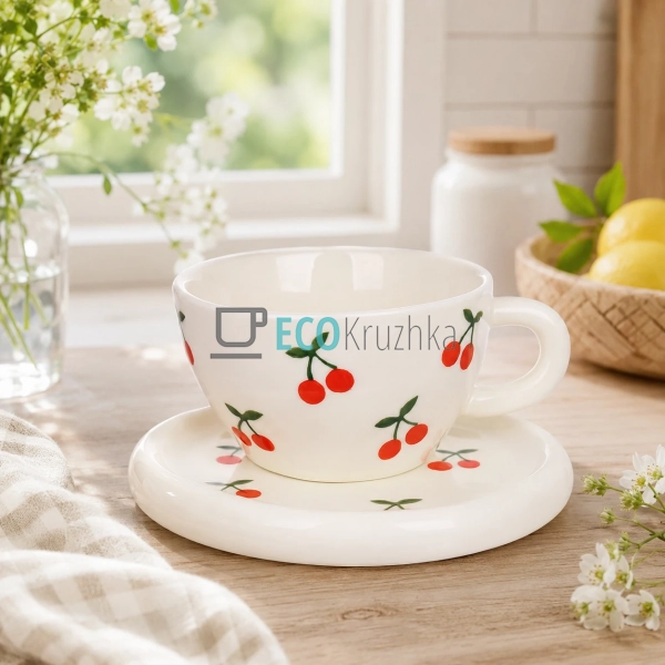 Чашка керамічна 350 мл з блюдцем Cherry (992-840)