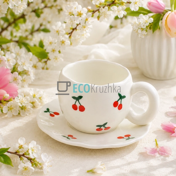 Чашка керамічна 350 мл з блюдцем Cherry (992-833)