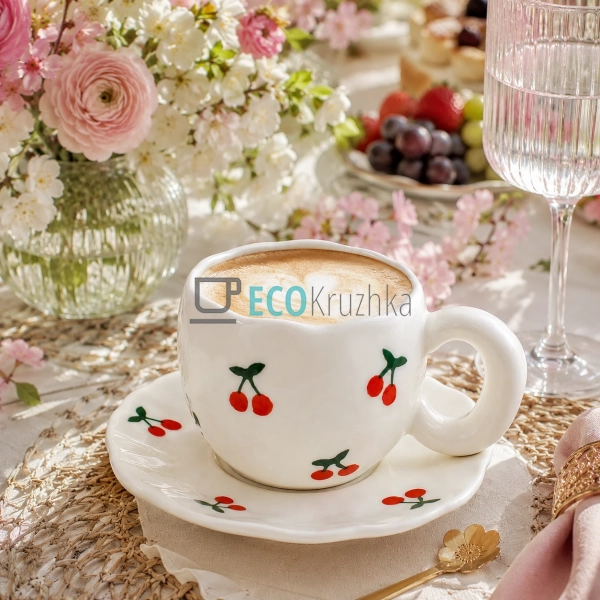 Чашка керамічна 350 мл з блюдцем Cherry (992-833)