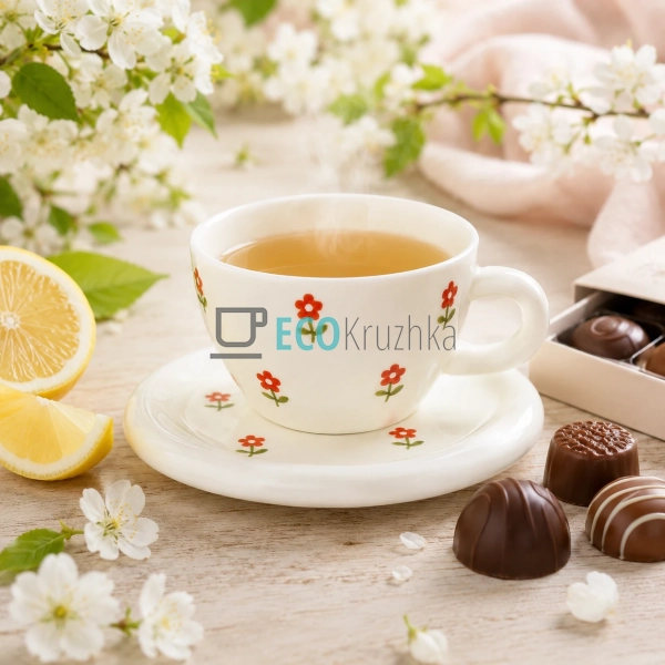 Чашка керамічна 350 мл з блюдцем Flower (992-841)