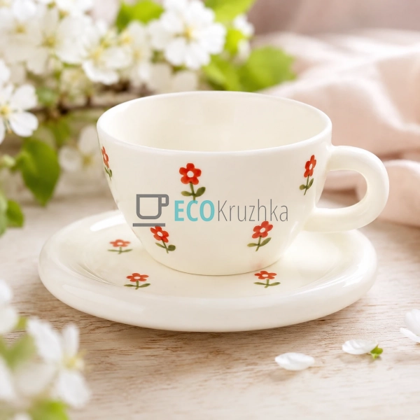 Чашка керамічна 350 мл з блюдцем Flower (992-841)