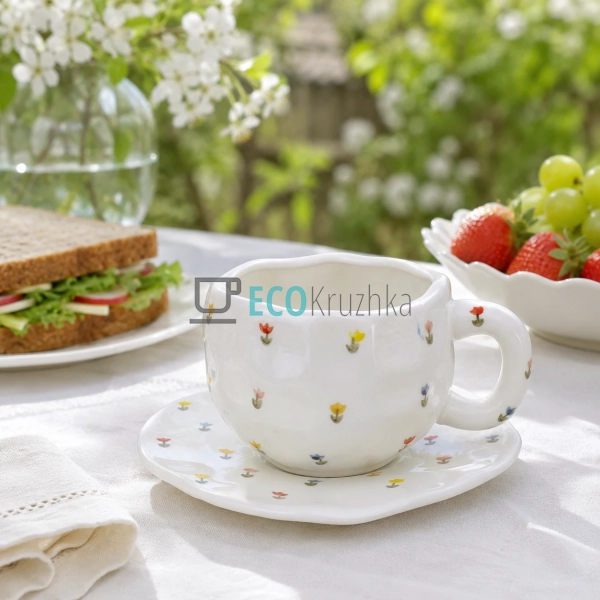Чашка керамічна 350 мл з блюдцем Flower (992-834)