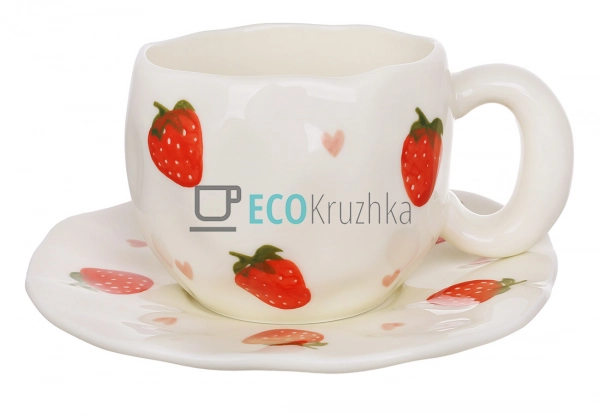 Чашка керамічна 350 мл з блюдцем Strawberry (992-832)