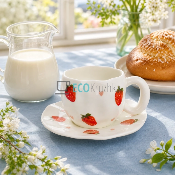 Чашка керамічна 350 мл з блюдцем Strawberry (992-832)