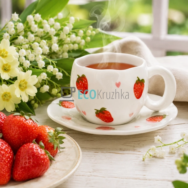 Чашка керамічна 350 мл з блюдцем Strawberry (992-832)