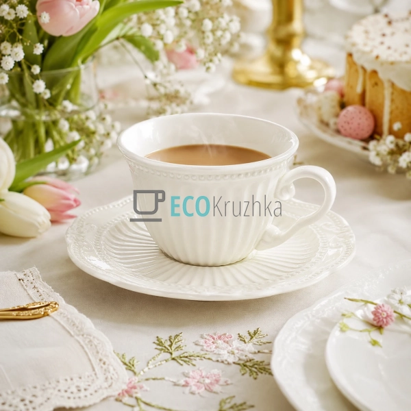 Чашка з блюдцем порцелянові Elegance White 220 мл білі ( ...