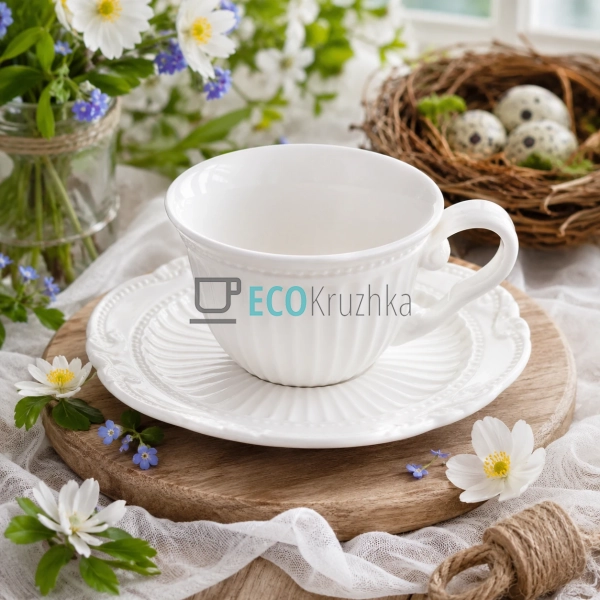 Чашка з блюдцем порцелянові Elegance White 220 мл білі ( ...