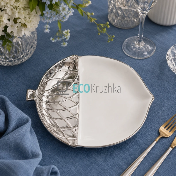 Порцелянове блюдо Silver Acorn 25х20 см у формі жолудя з ...
