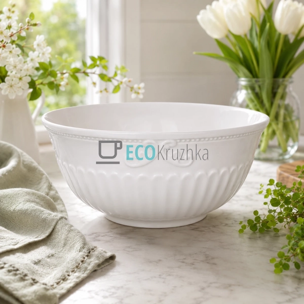 Порцеляновий салатник Elegance White 20.2 см білий для с ...
