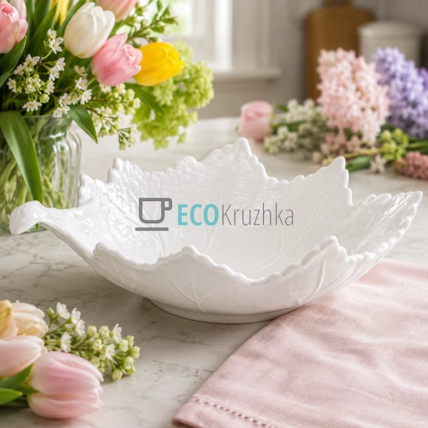 Салатник порцеляновий Leaf 30 см у формі листа біла чаша ...
