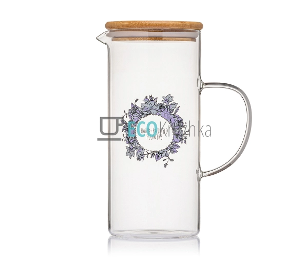 Глечик 1500 мл Hand-painted Flowers з бамбуковою кришкою ...