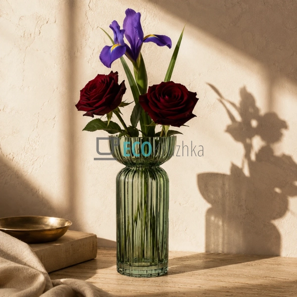 Скляна ваза Amelie зелена 12×10×25 см декоративна ваза д ...
