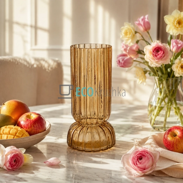 Скляна ваза Amelie амбер 10×12×25 см декоративна ваза дл ...