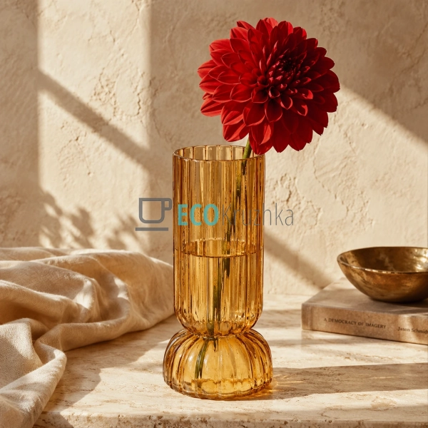 Скляна ваза Amelie амбер 10×12×25 см декоративна ваза дл ...