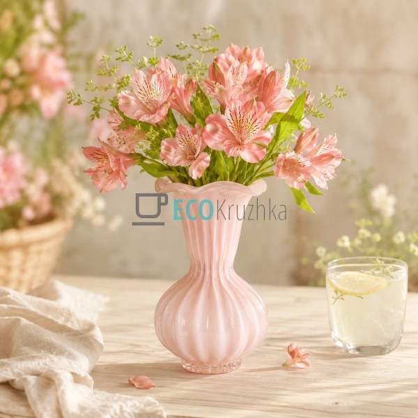 Ваза скляна Monika 16×27.5 см рожева для квітів (591-447 ...