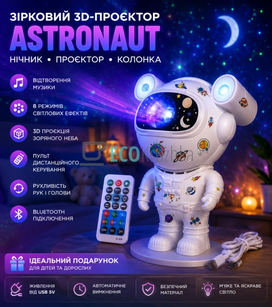 Зірковий 3D-проєктор XL-731 Astronaut нічник космонавт п ... Зірковий 3D-проєктор XL-731 Astronaut нічник космонавт п ...