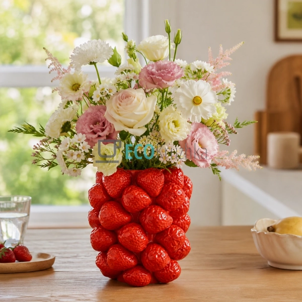 Порцелянова ваза Strawberries червона декоративна для кв ...