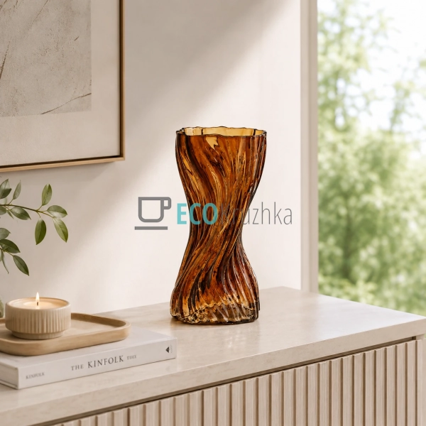 Скляна ваза Giorgia коричнева 15x15x26 см для квітів (59 ...