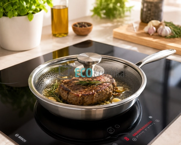 Глибока сковорода нержавіюча професійна з кришкою 28 х 5 ...