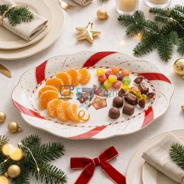 Порцелянове овальне блюдо Christmas Ribbon з хвилястим к ... Порцелянове овальне блюдо Christmas Ribbon з хвилястим к ...