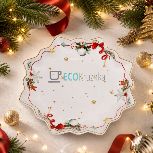 Порцелянове блюдо Christmas Ribbon 26 см з хвилястим кра ... Порцелянове блюдо Christmas Ribbon 26 см з хвилястим кра ...
