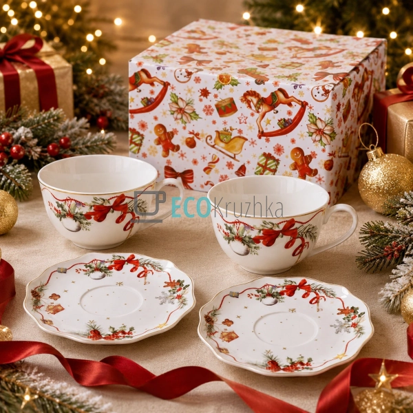 Порцеляновий набір Christmas Ribbon 2 чашки 250 мл з блю ... Порцеляновий набір Christmas Ribbon 2 чашки 250 мл з блю ...
