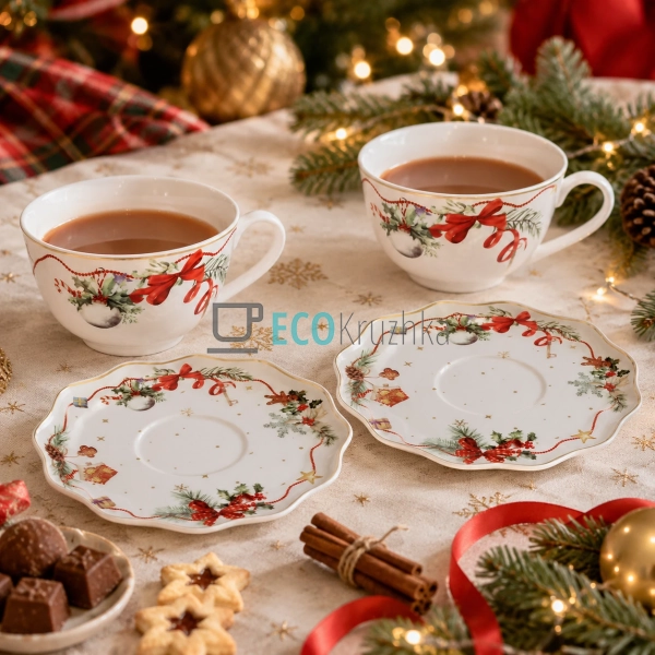 Порцеляновий набір Christmas Ribbon 2 чашки 250 мл з блю ... Порцеляновий набір Christmas Ribbon 2 чашки 250 мл з блю ...