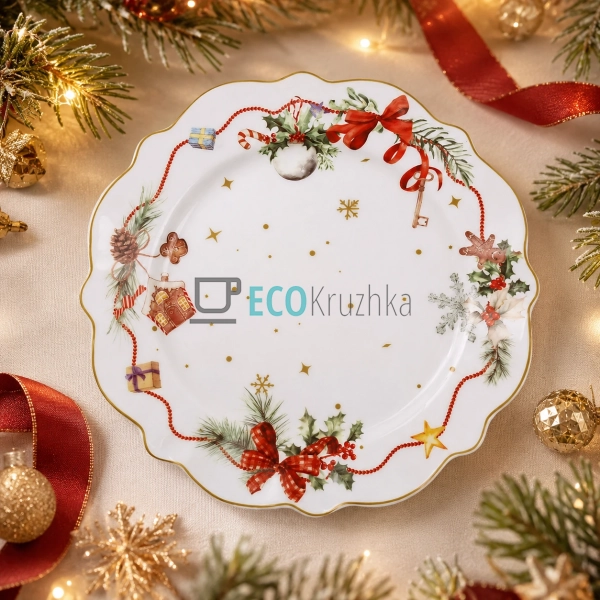 Порцелянова тарілка Christmas Ribbon 21 см з хвилястим к ... Порцелянова тарілка Christmas Ribbon 21 см з хвилястим к ...