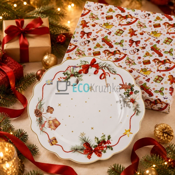 Порцелянова тарілка Christmas Ribbon 28 см з хвилястим к ... Порцелянова тарілка Christmas Ribbon 28 см з хвилястим к ...