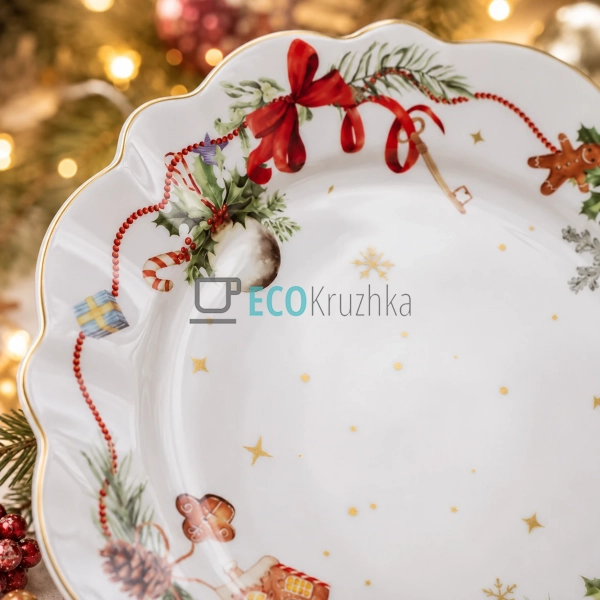 Порцелянова тарілка Christmas Ribbon 28 см з хвилястим к ... Порцелянова тарілка Christmas Ribbon 28 см з хвилястим к ...