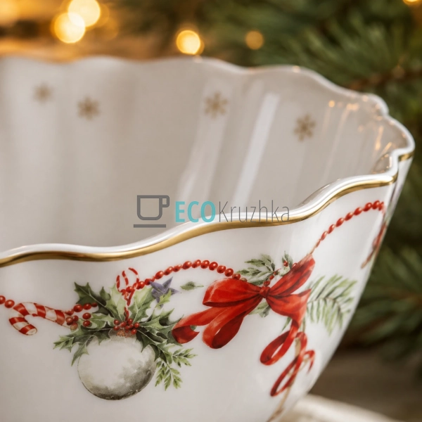 Набір порцелянових піал Christmas Ribbon 540 мл з хвиляс ...