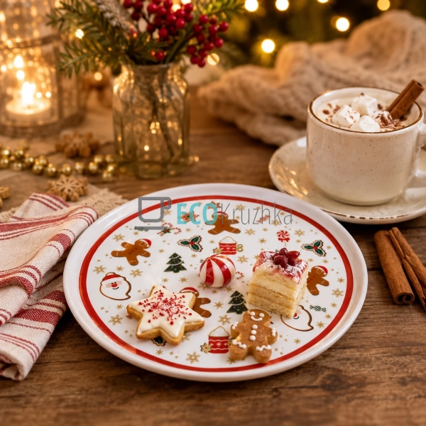 Святкова тарілка Christmas з бортиком 19,5 см для новорі ...