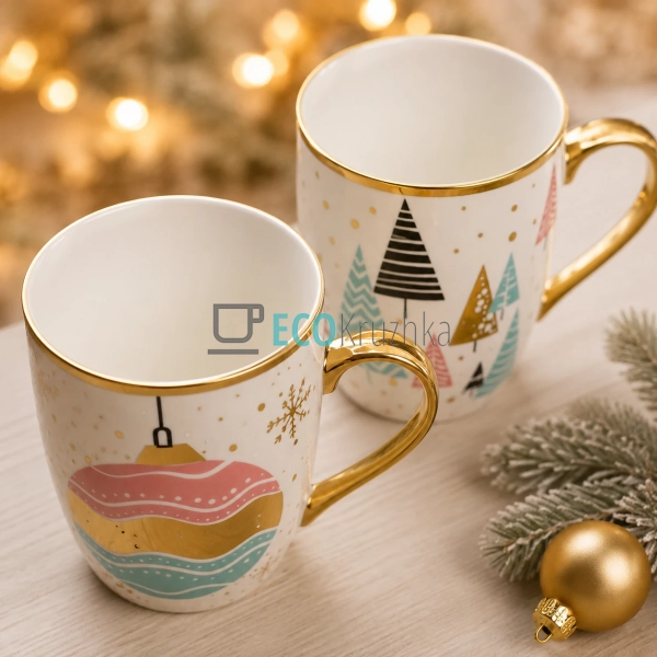 Набір порцелянових кухлів Christmas 350 мл, 2 шт., 2 диз ...