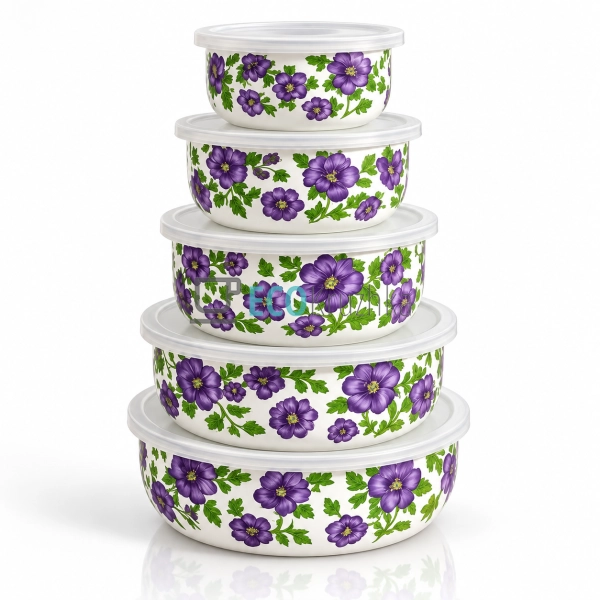 Набір емальованих судочків з кришками Edenberg 5 шт для ... Набір емальованих судочків з кришками Edenberg 5 шт для ...