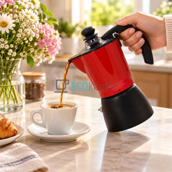 Гейзерна кавоварка Moka Cream для еспресо 3 чашки червон ...