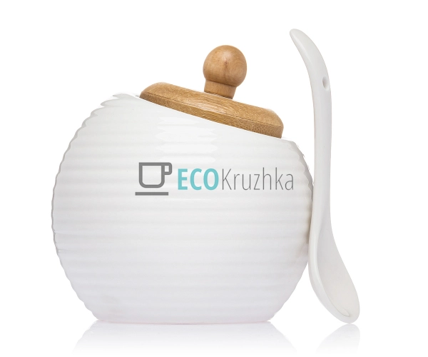 Цукорниця з ложкою та бамбуковой кришкой 320 мл PJ03396 Цукорниця з ложкою та бамбуковой кришкой 320 мл PJ03396