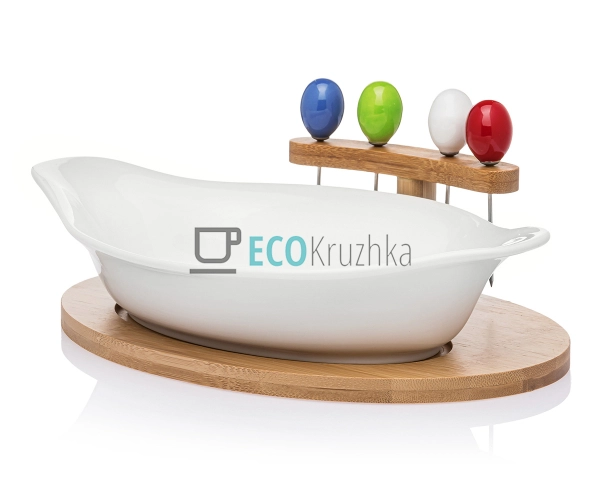 Блюдо 26 см на бамбуковій підставці 4 шпашки PJ02544